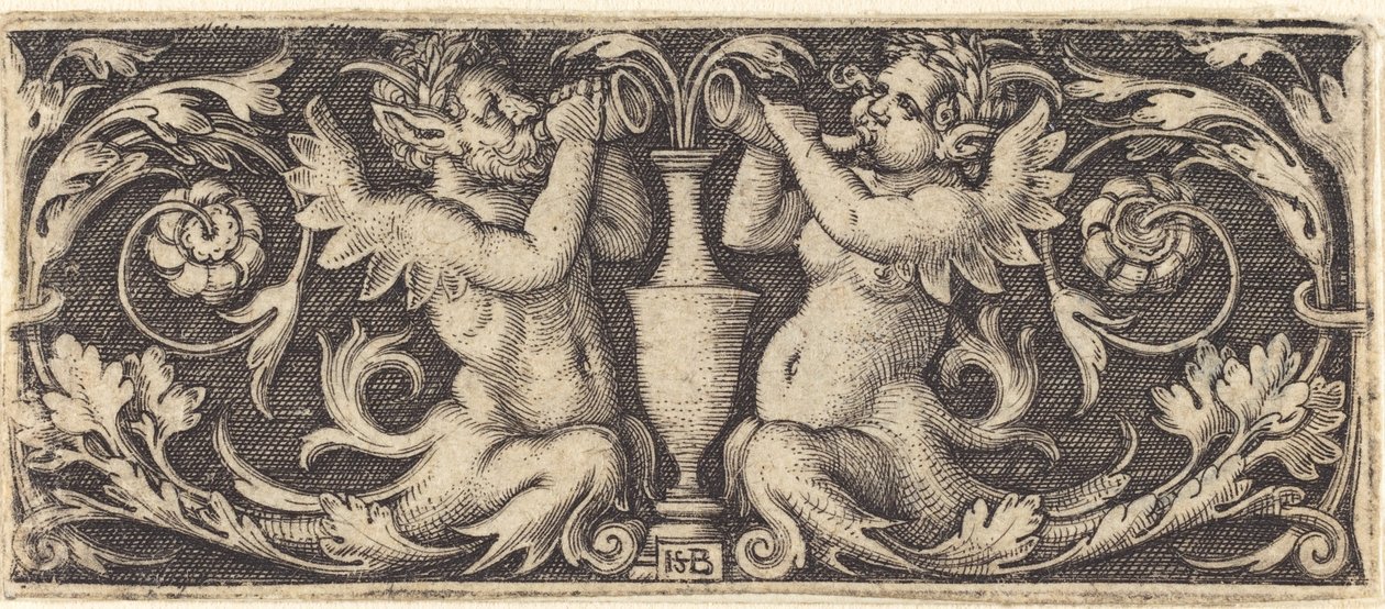 Ornamento com chifres de sopro de tritões de Sebald Beham