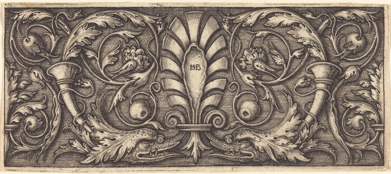Ornamento com dois golfinhos grotescos de Sebald Beham