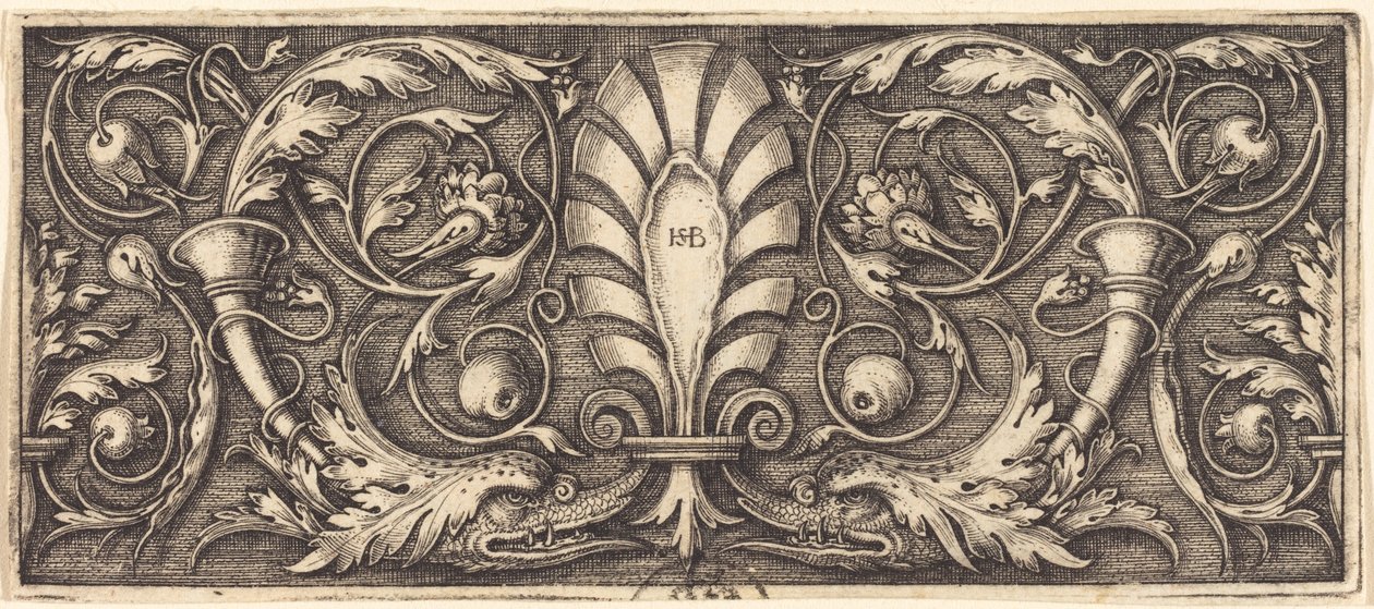 Ornamento com dois golfinhos grotescos de Sebald Beham