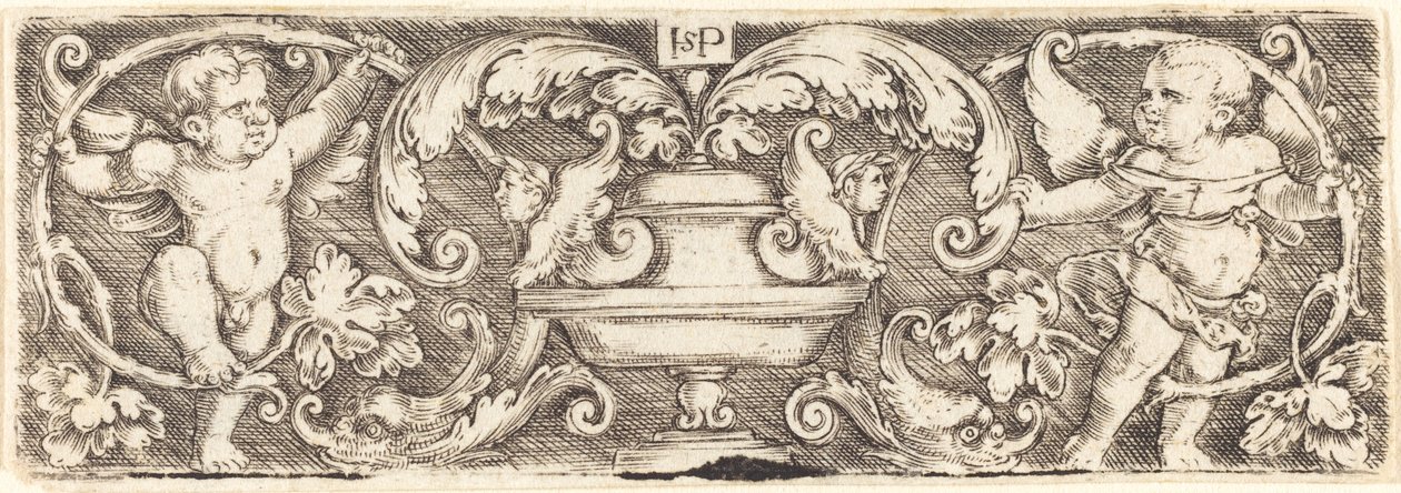 Ornamento com um vaso entre dois gênios de Sebald Beham