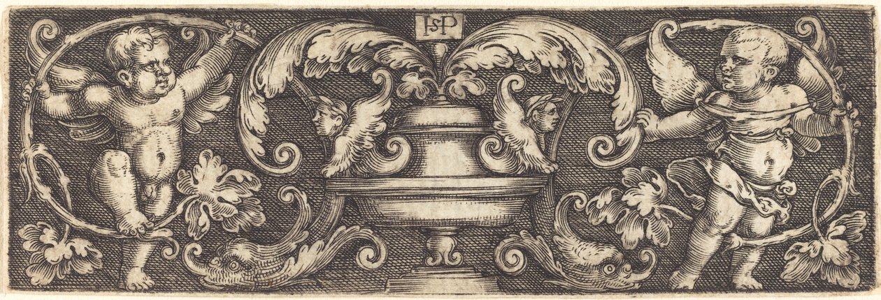 Ornamento com um vaso entre dois gênios de Sebald Beham