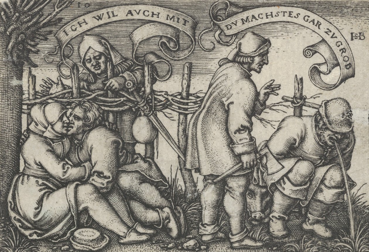 Camponeses atrás da cerca, da Festa dos Camponeses ou os Doze Meses, 1546-47. de Sebald Beham