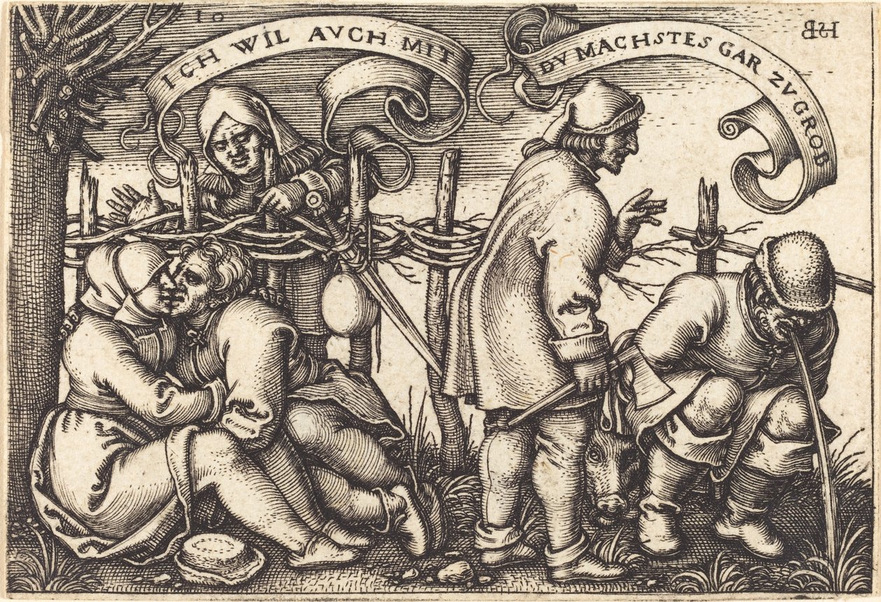 Camponeses atrás da cerca de Sebald Beham