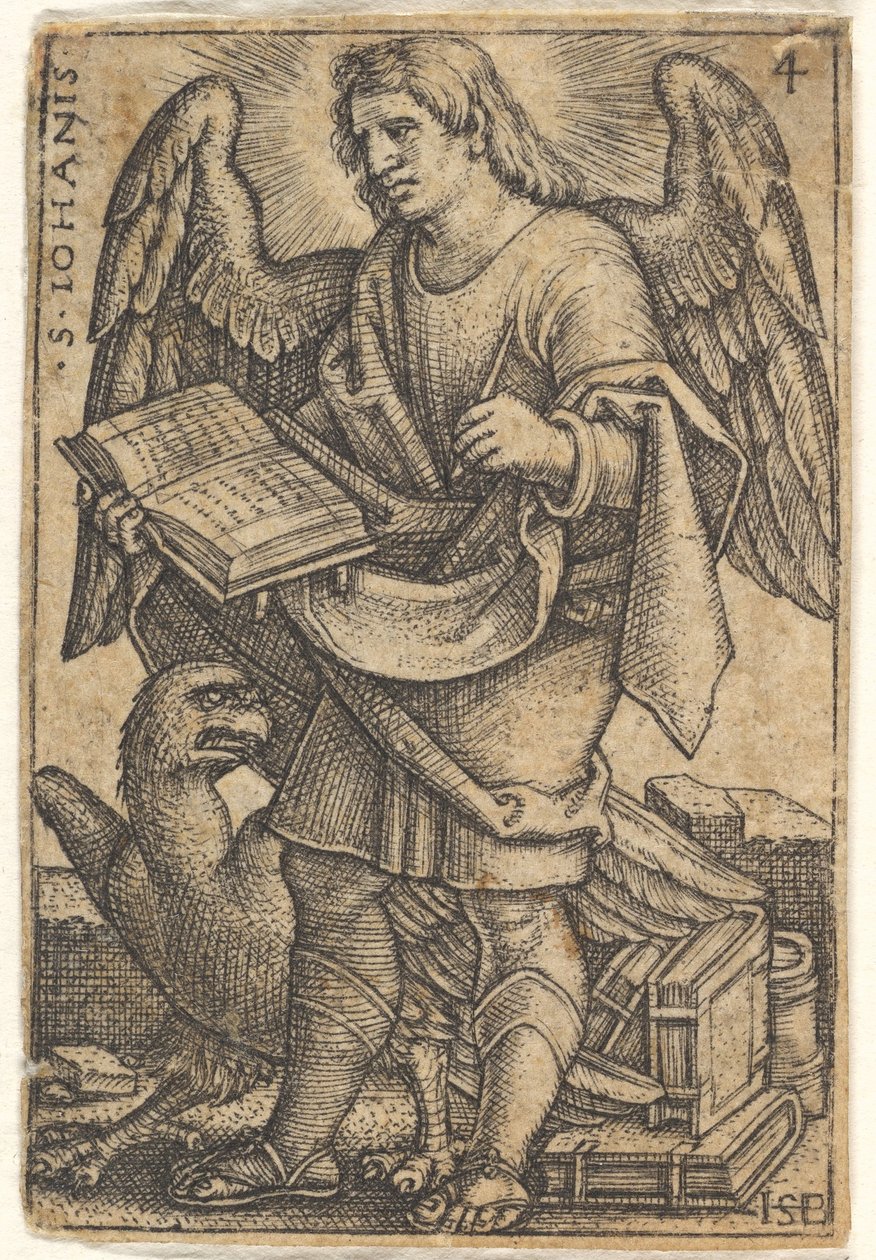 Gravura 4: São João com a cabeça virada três quartos para a esquerda, com um livro no ri..., 1541. de Sebald Beham