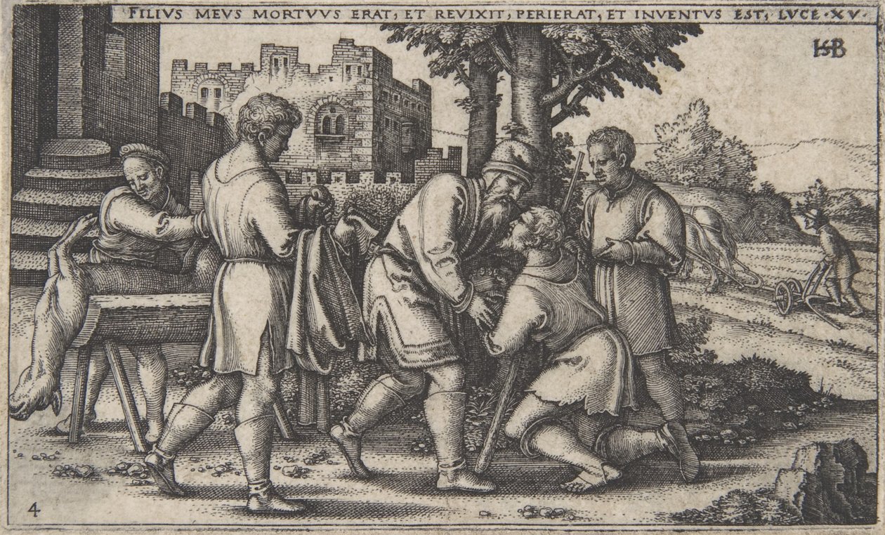 Retorno do Filho Pródigo, de A História do Filho Pródigo, c. 1540., de Sebald Beham