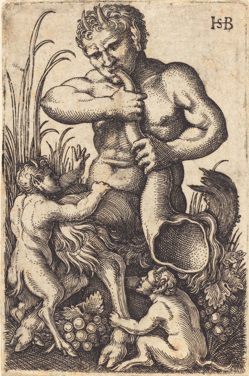 Sátiro soprando um chifre de Sebald Beham
