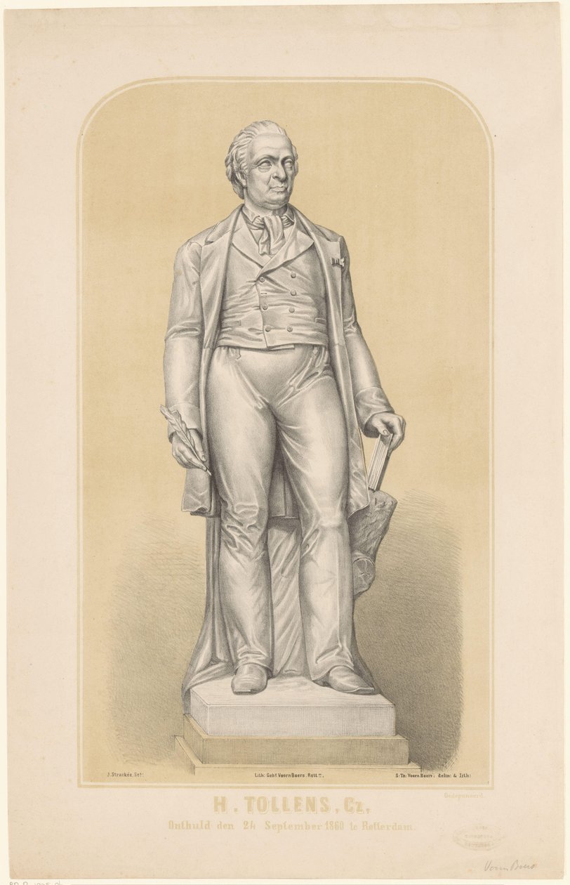 Estátua de Hendrik Tollens H. Tollenz, Cz, Revelado em 24 de setembro de 1860 em Rotterdam (título no objeto) de Sebastiaan Theodorus Voorn Boers