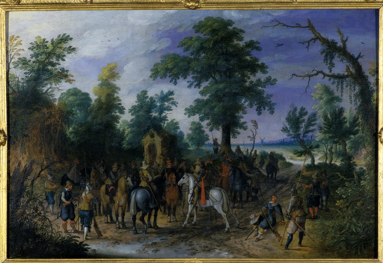Cavalaria e infantaria antes de uma capela, antes de 1610 de Sebastian Vrancx