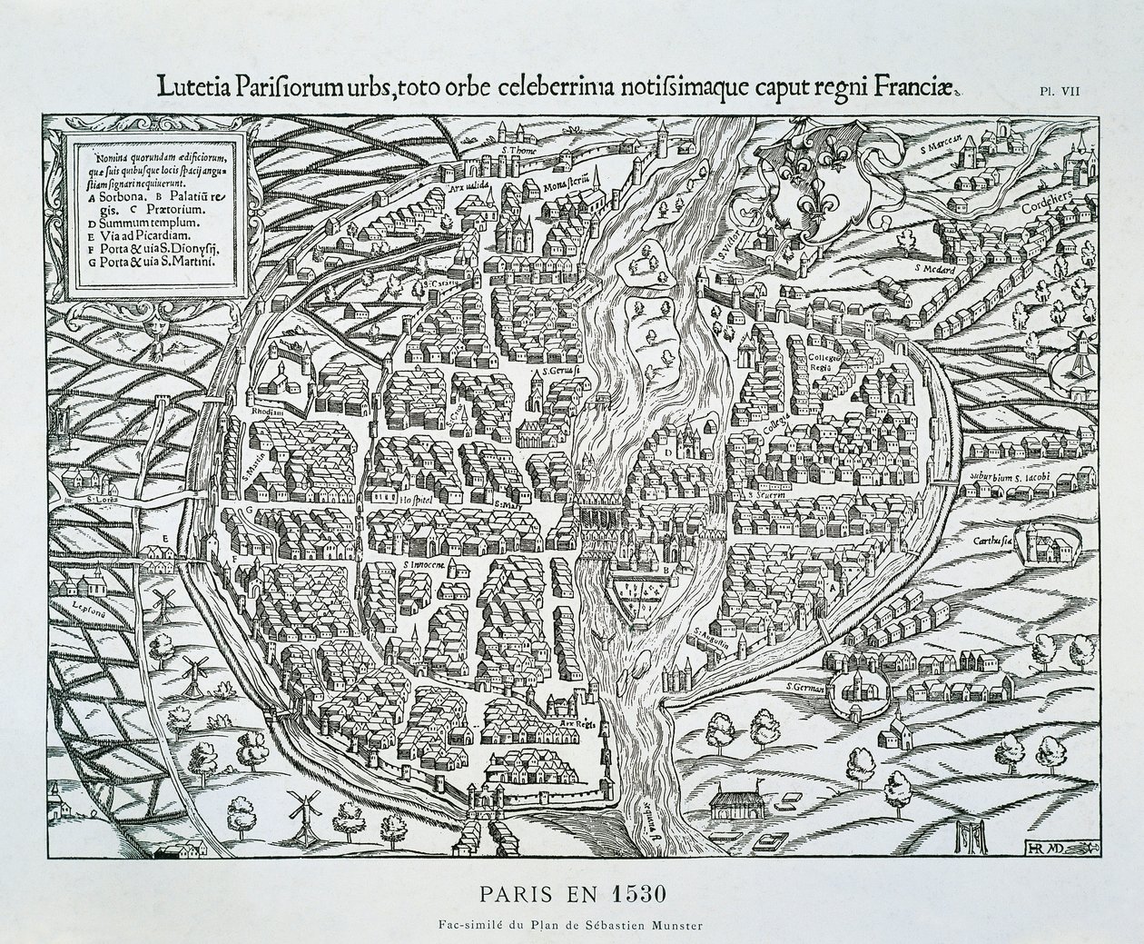 Plano da cidade de Paris c.1530 (gravura em madeira) de Sebastian (after) Münster