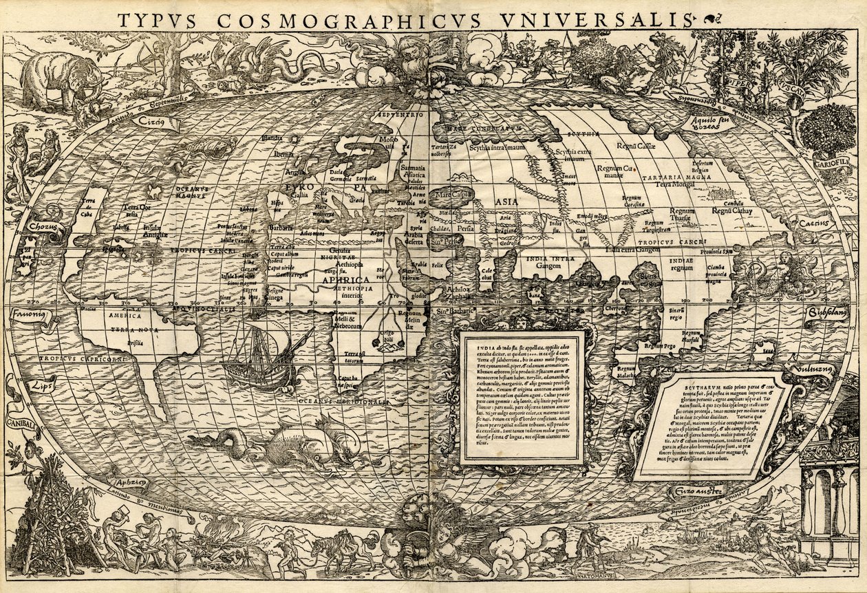 Typus Cosmographicus Universalis (Mapa-múndi), c.1532 (xilogravura) de Sebastian & Holbein Hans the Younger Münster