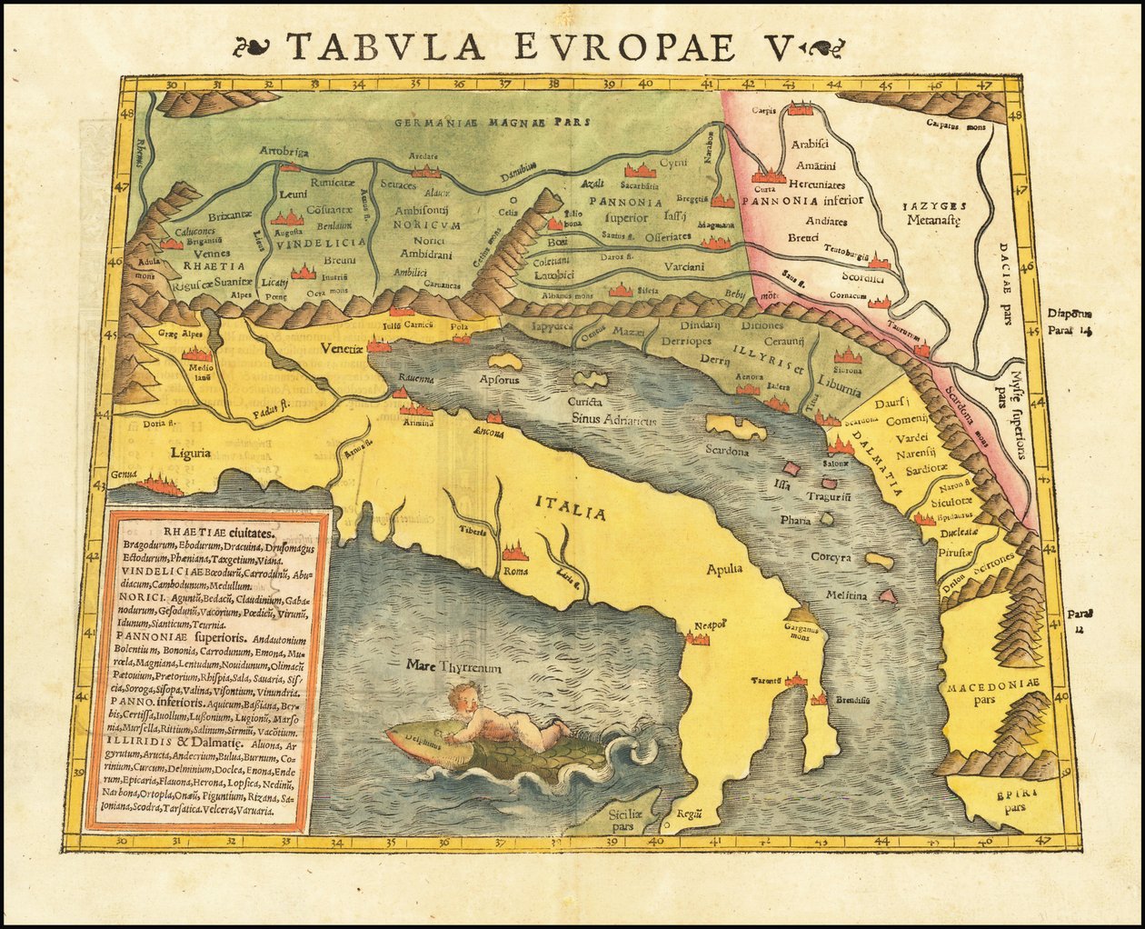 1545 O 5º mapa europeu de Ptolomeu por Sebastian Munster de Sebastian Munster