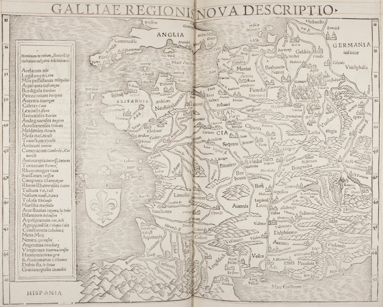 Cosmographia, detalhe de Galliae de Sebastian Munster