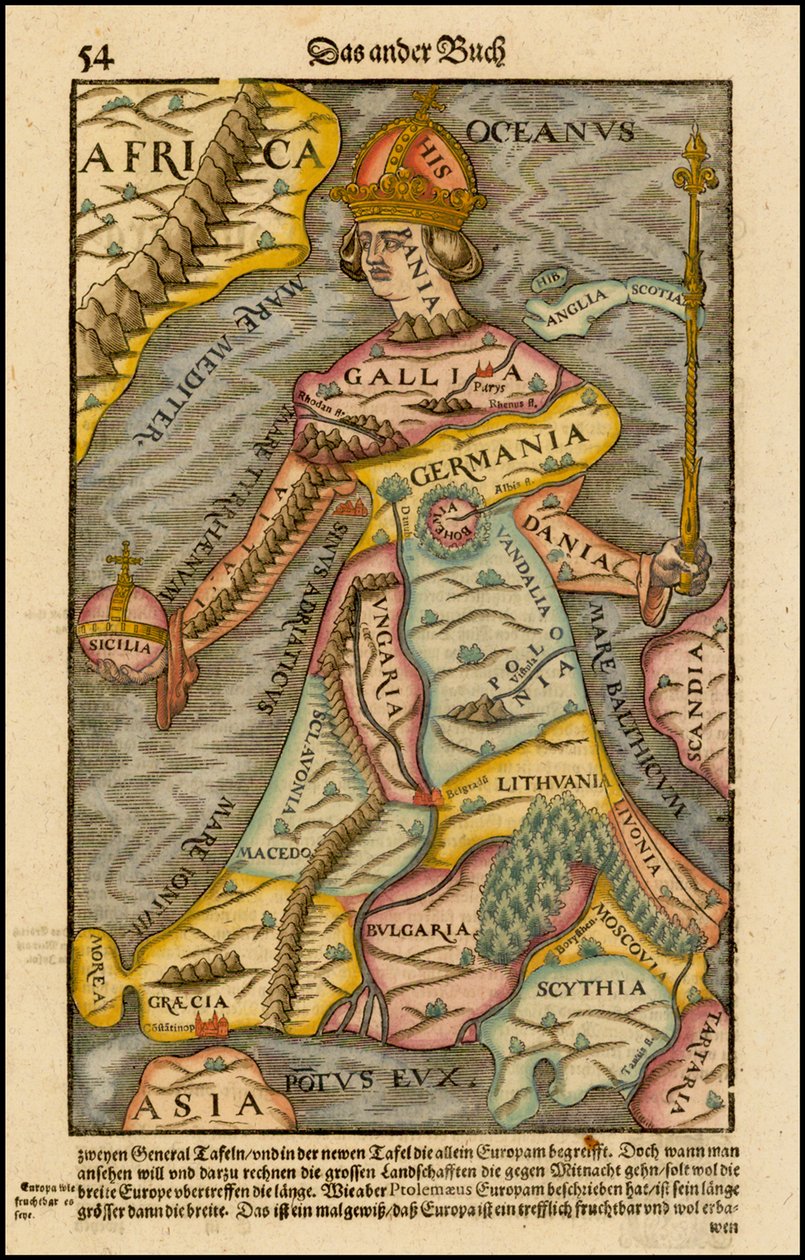 Europa regina Rainha Europa Da Cosmographia, 1570 de Sebastian Munster