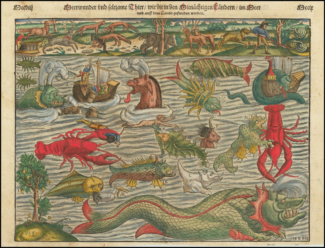 Maravilhas do mar e animais estranhos, tal como se encontram nos países vizinhos no mar e em terra de Sebastian Munster