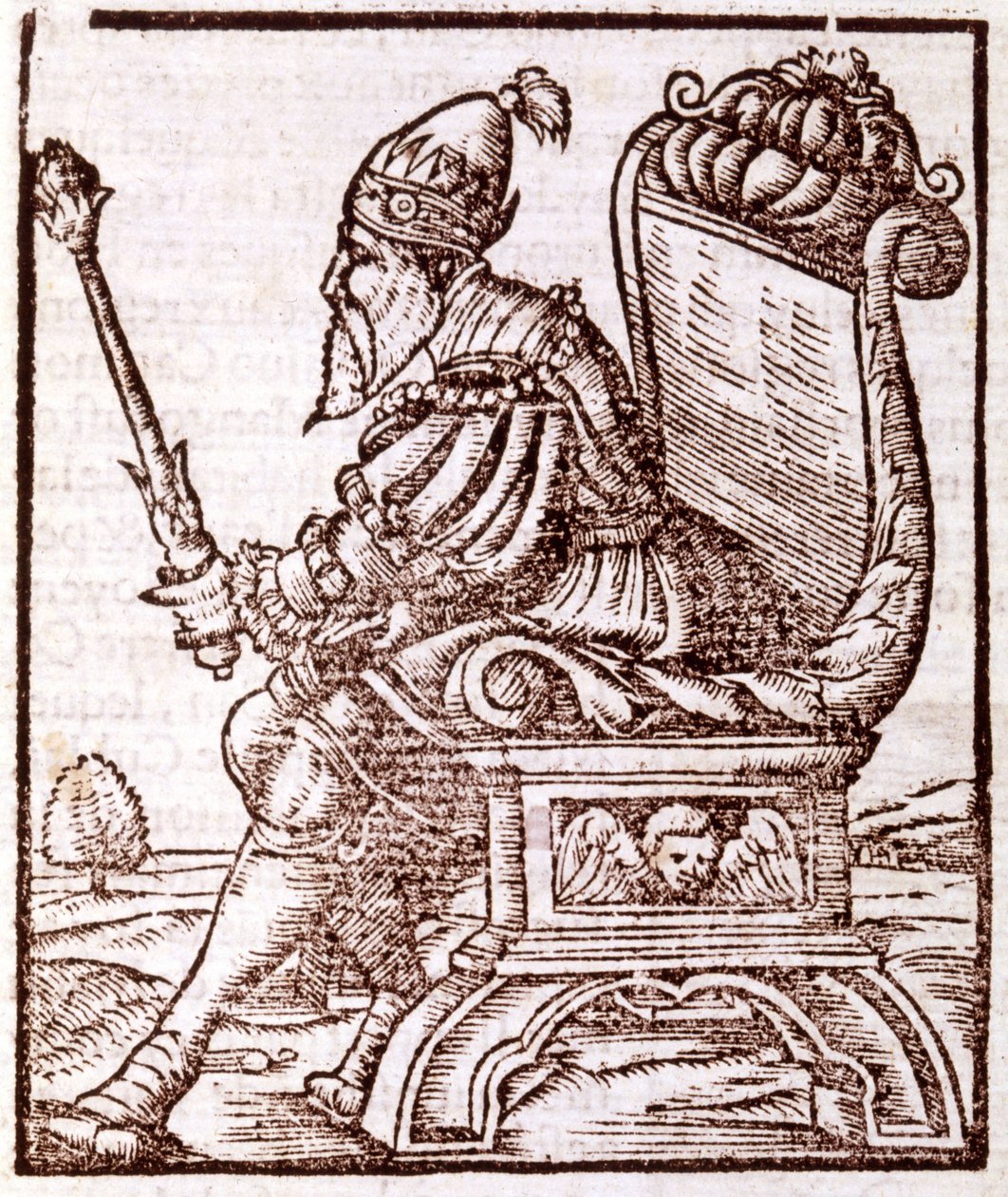 Qubilai (Kubilai Khan, primeiro imperador da dinastia Yuan mongol (1215-1294) - em "Cosmographia" de S. Munster. Paris de Sebastian Munster