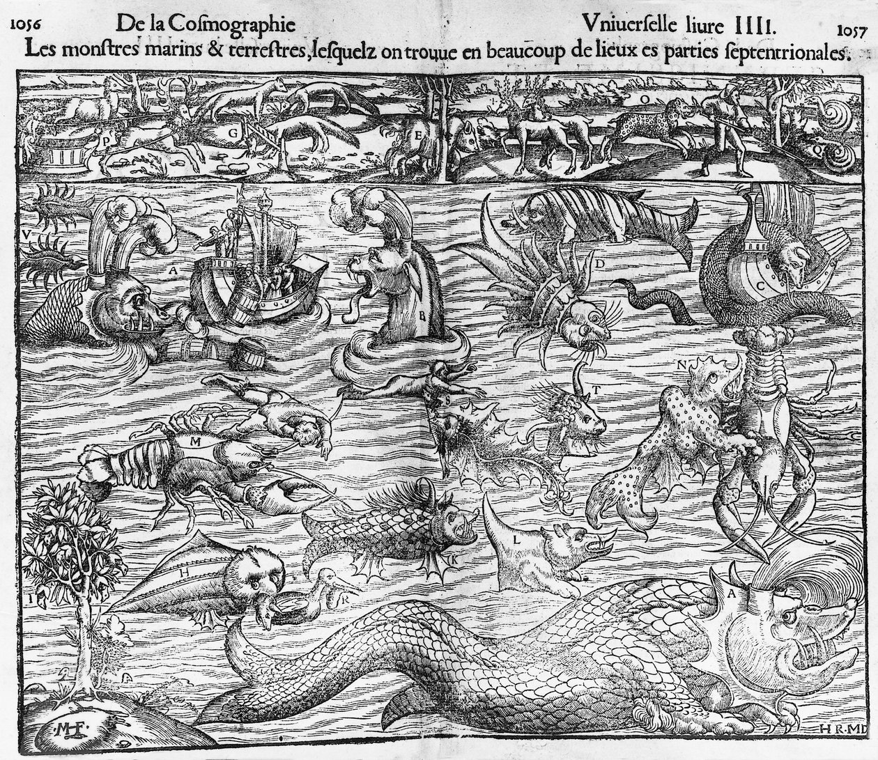 Monstros marinhos e terrestres, ilustração da Cosmographia Universalis, de Sebastian Munster (1489-1552) de Sebastian Munster