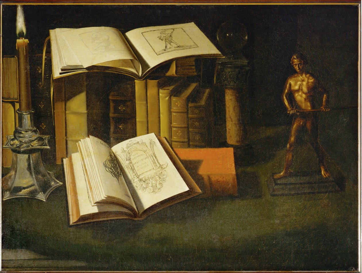 Livro, vela e estatueta - Livro, vela e estatueta ... de Sebastian Stoskopff