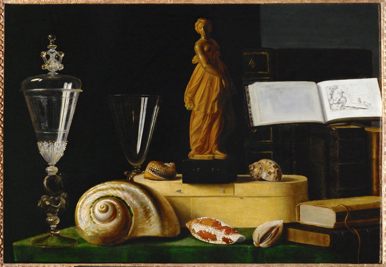 Nature morte a la statuette et aux coquillages - Natureza morta com estátua e conchas ... de Sebastian Stoskopff