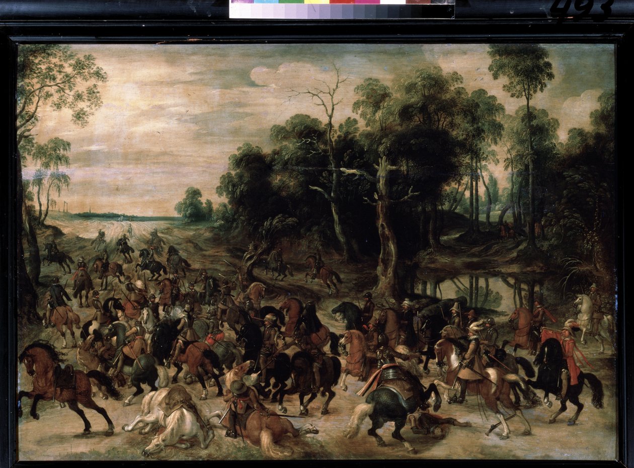 Ataque de cavalaria, c.1615 (óleo sobre madeira) de Sebastian Vrancx