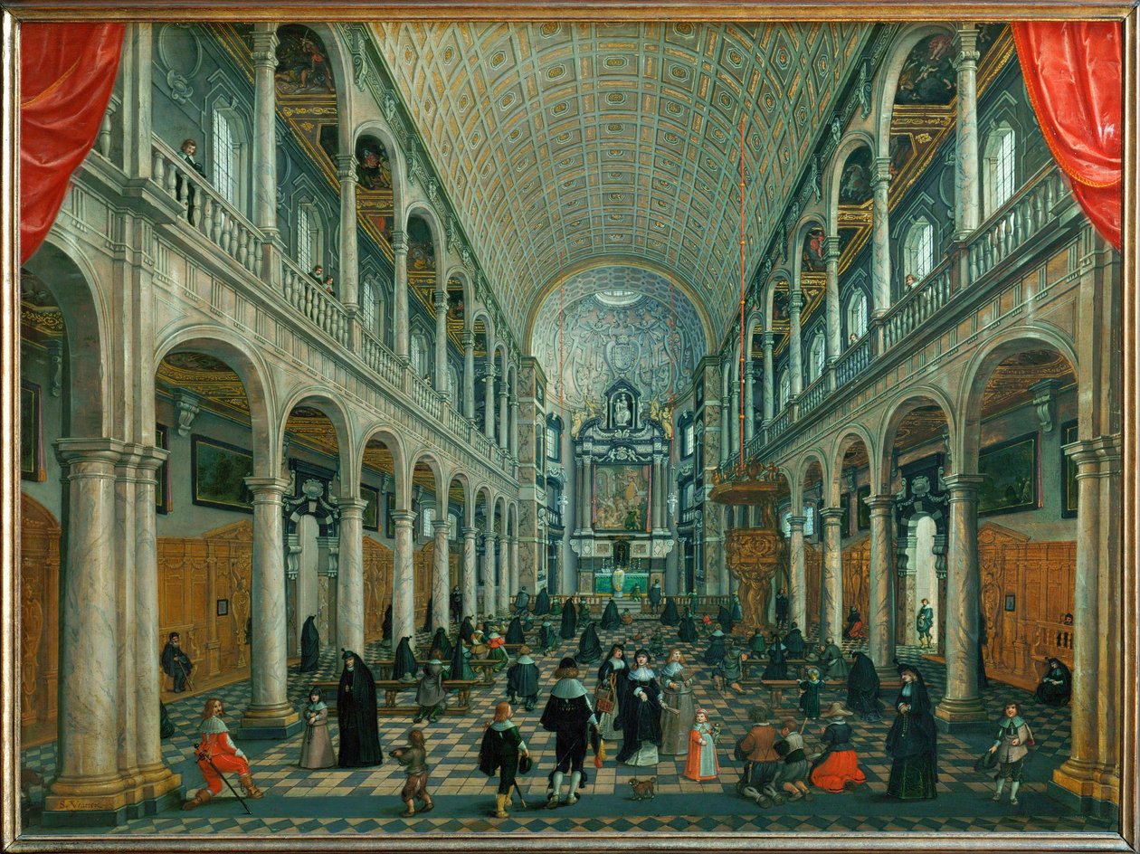 Interior da igreja dos jesuítas em Antuérpia, Bélgica (óleo sobre madeira de carvalho) de Sebastian Vrancx
