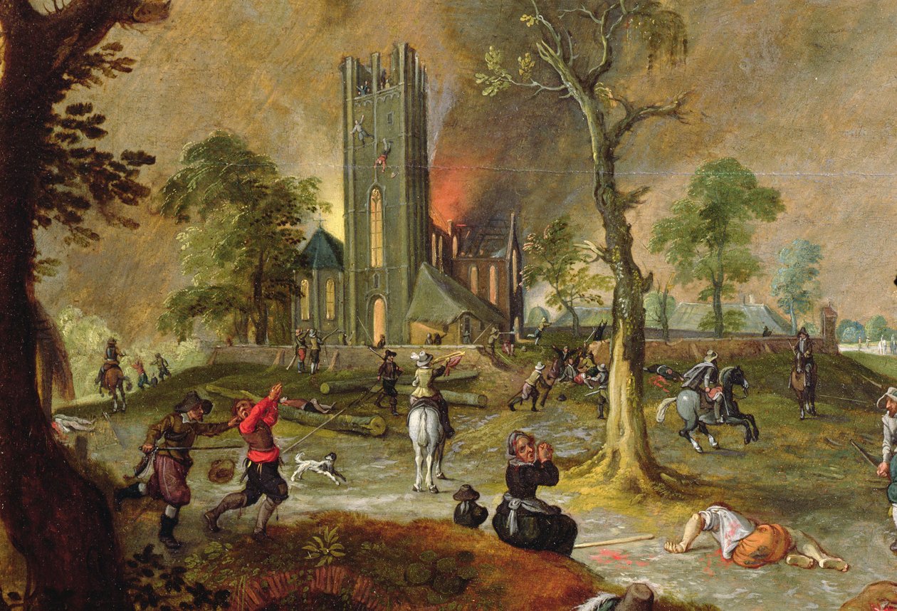 Tropas espanholas saqueando uma vila na Flandres durante a guerra da Holanda (óleo sobre tela) de Sebastian Vrancx