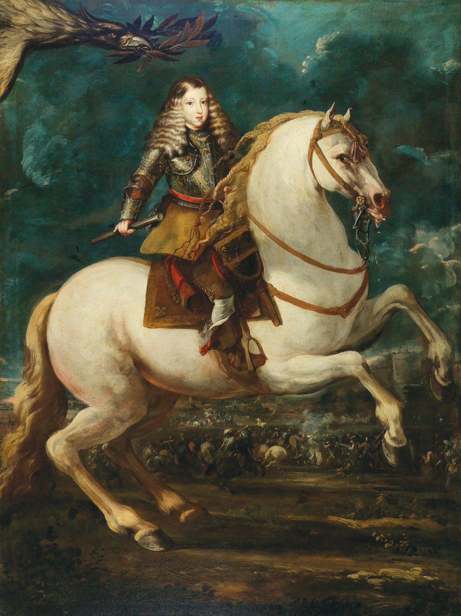 Retrato equestre de Carlos II da Espanha, década de 1660. de Sebastian de Herrera Barnuevo