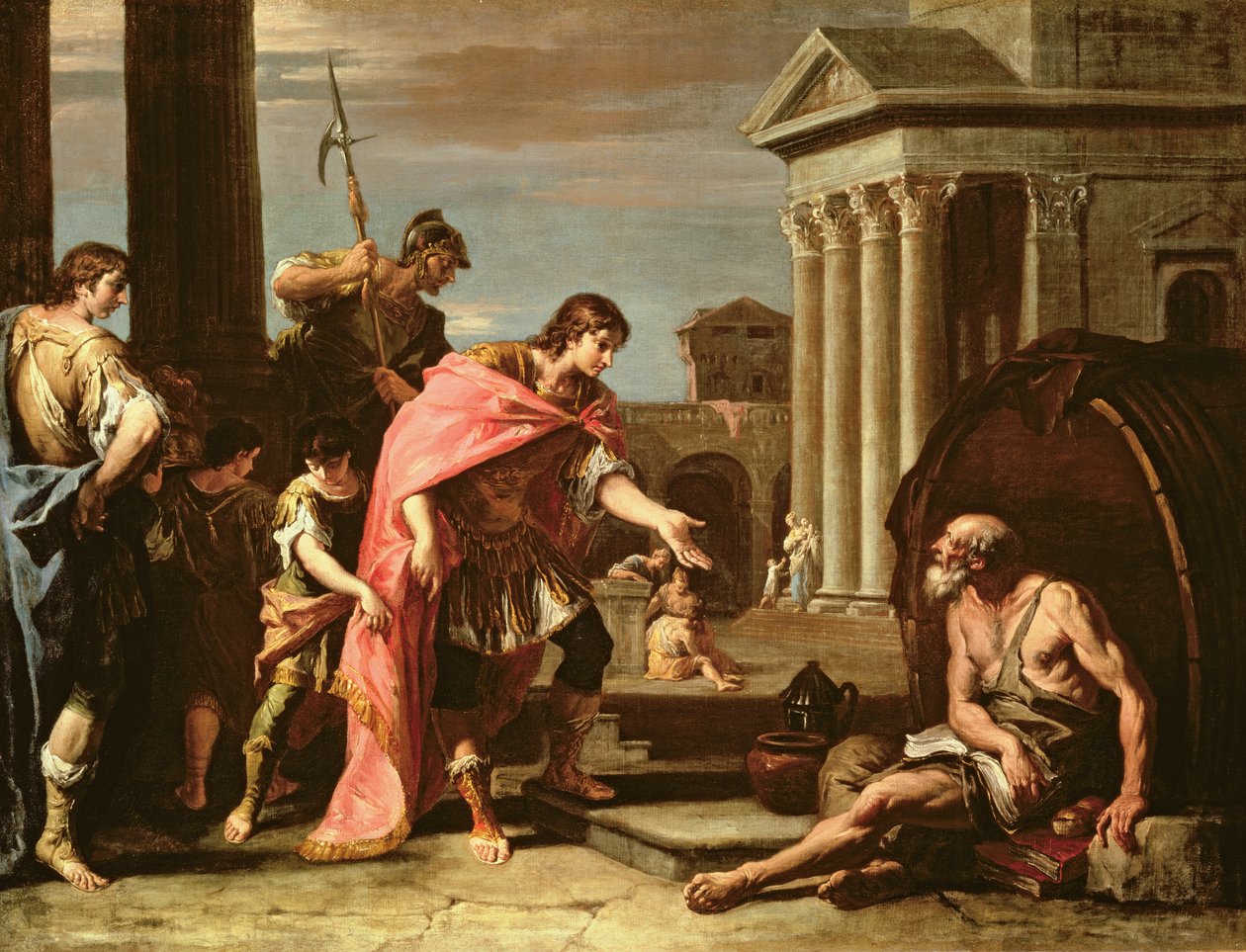 Alexandre, o Grande (356-23 aC) Visitando Diógenes (c.410-320 aC) em Atenas de Sebastiano Ricci