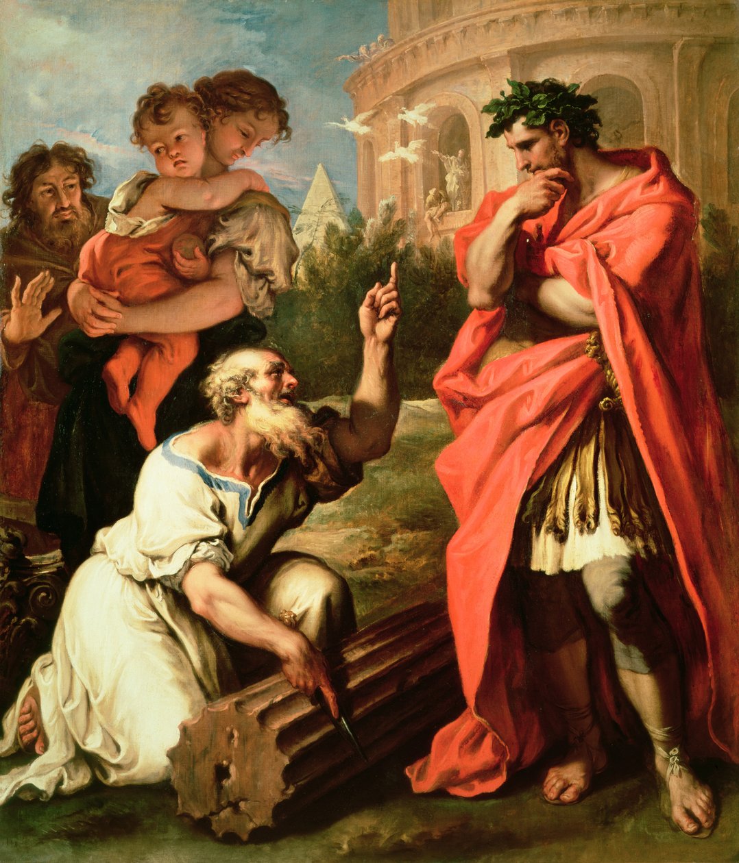 Tarquin the Elder consultando Attus Nevius o Augur de Sebastiano Ricci