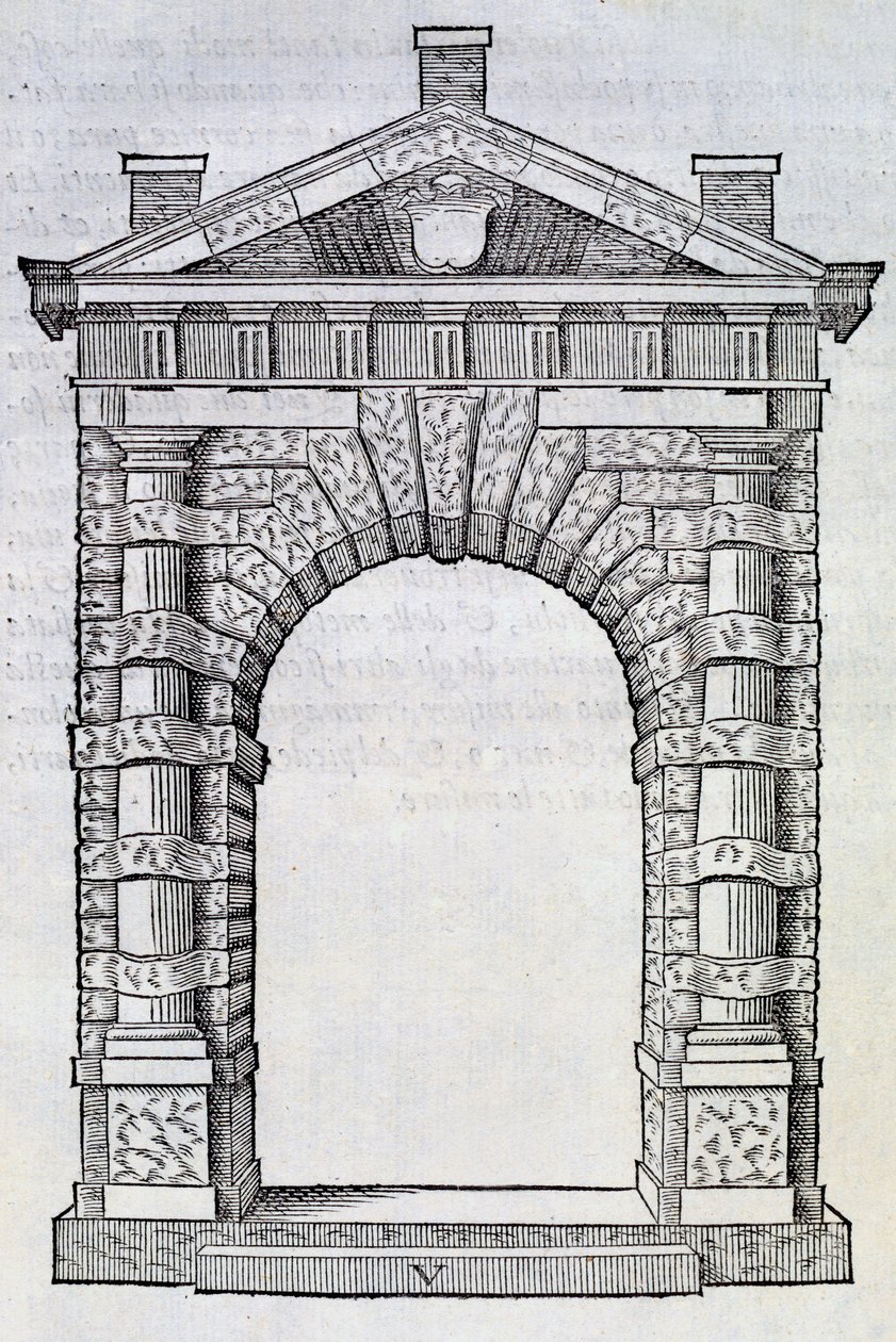 Porta dupla com colunas individuais entrelaçadas, de &39;Libro Estraordinario&39;, 1565 de Sebastiano Serlio