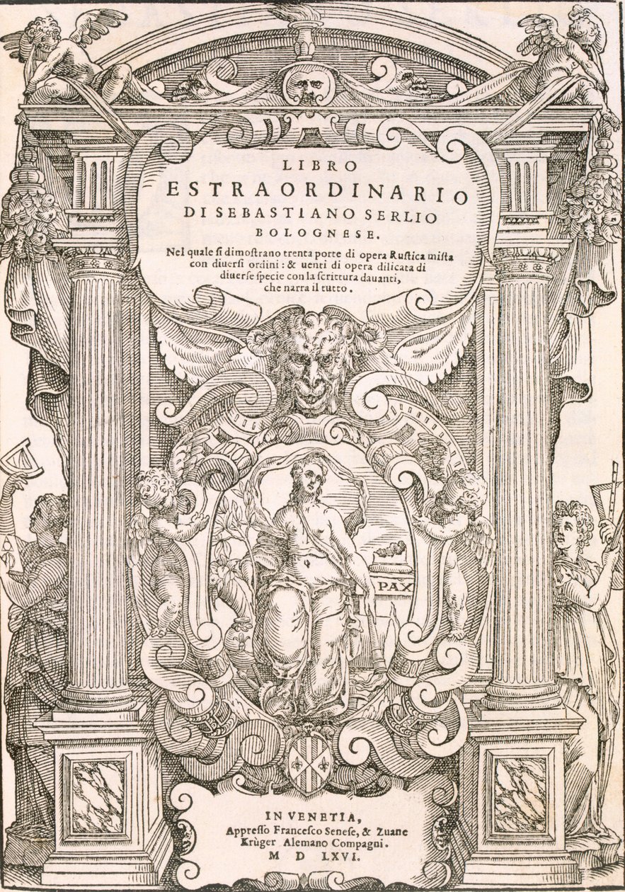 Frontispício para &39;Libro Estraordinario&39;, 1566 de Sebastiano Serlio