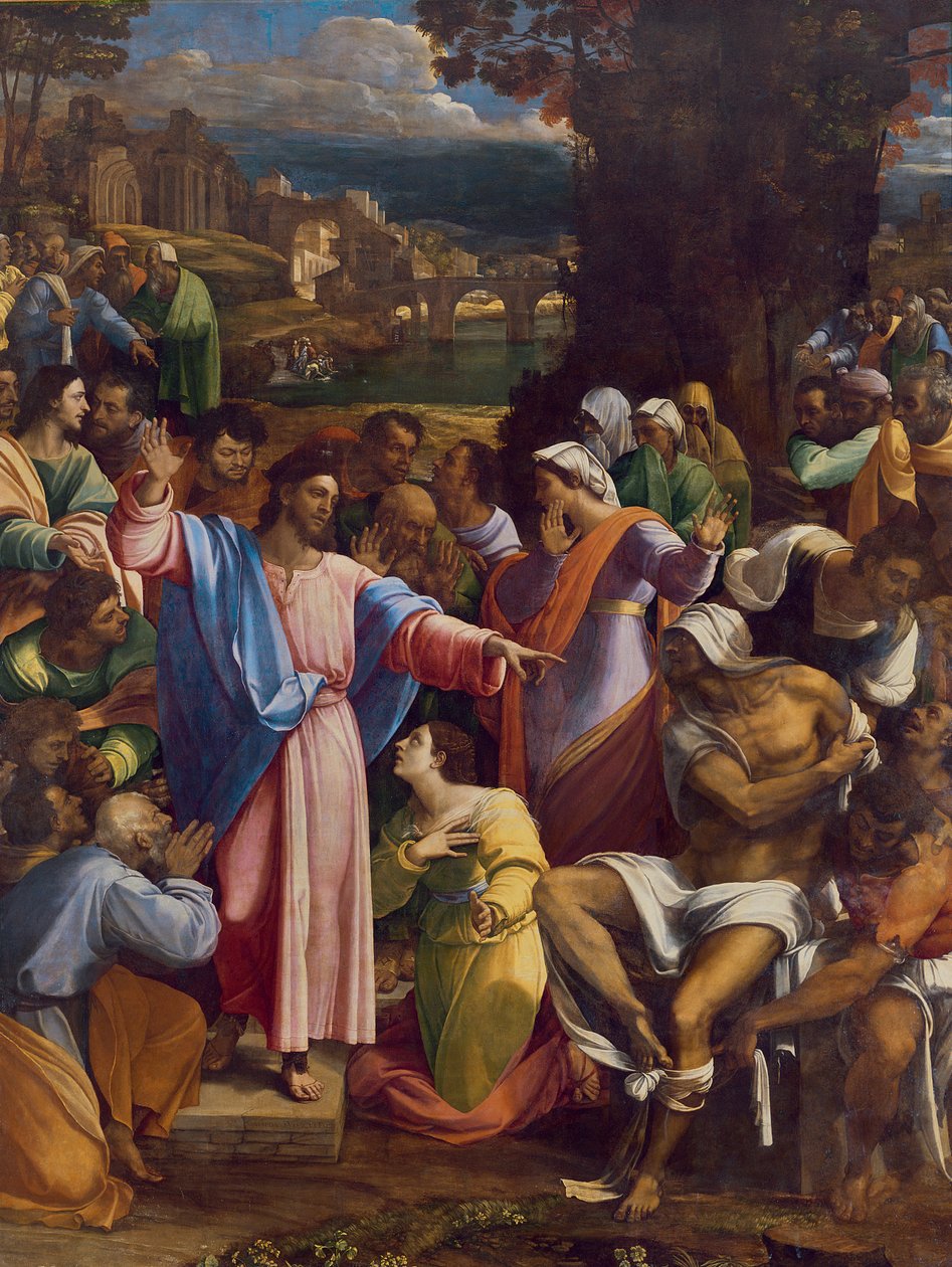 O Levantamento de Lázaro, c.1517-19 (óleo sobre tela transferido da madeira) de Sebastiano del Piombo
