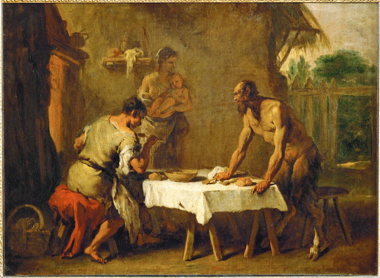 Le satyr et le paysan - O sátiro e o agricultor, uma fábula de Esopo ... de Sebastiano (attr. to) Ricci
