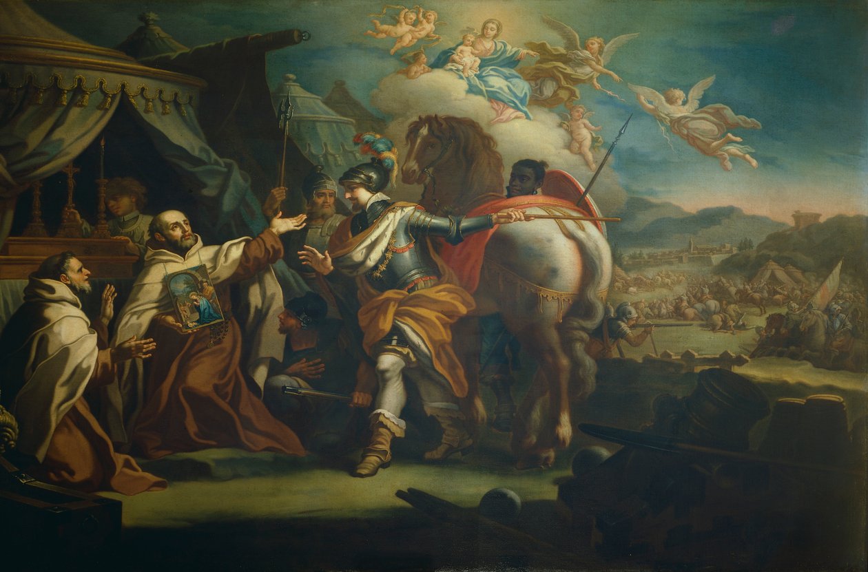 Entrega da venerada imagem de Nossa Senhora da Vitória ao Padre Domenico di Gesu Maria, por Sebastiano Conca (1680-1764) Igreja de Santa Maria della Vittoria, Roma, Itália de Sebastiano Conca