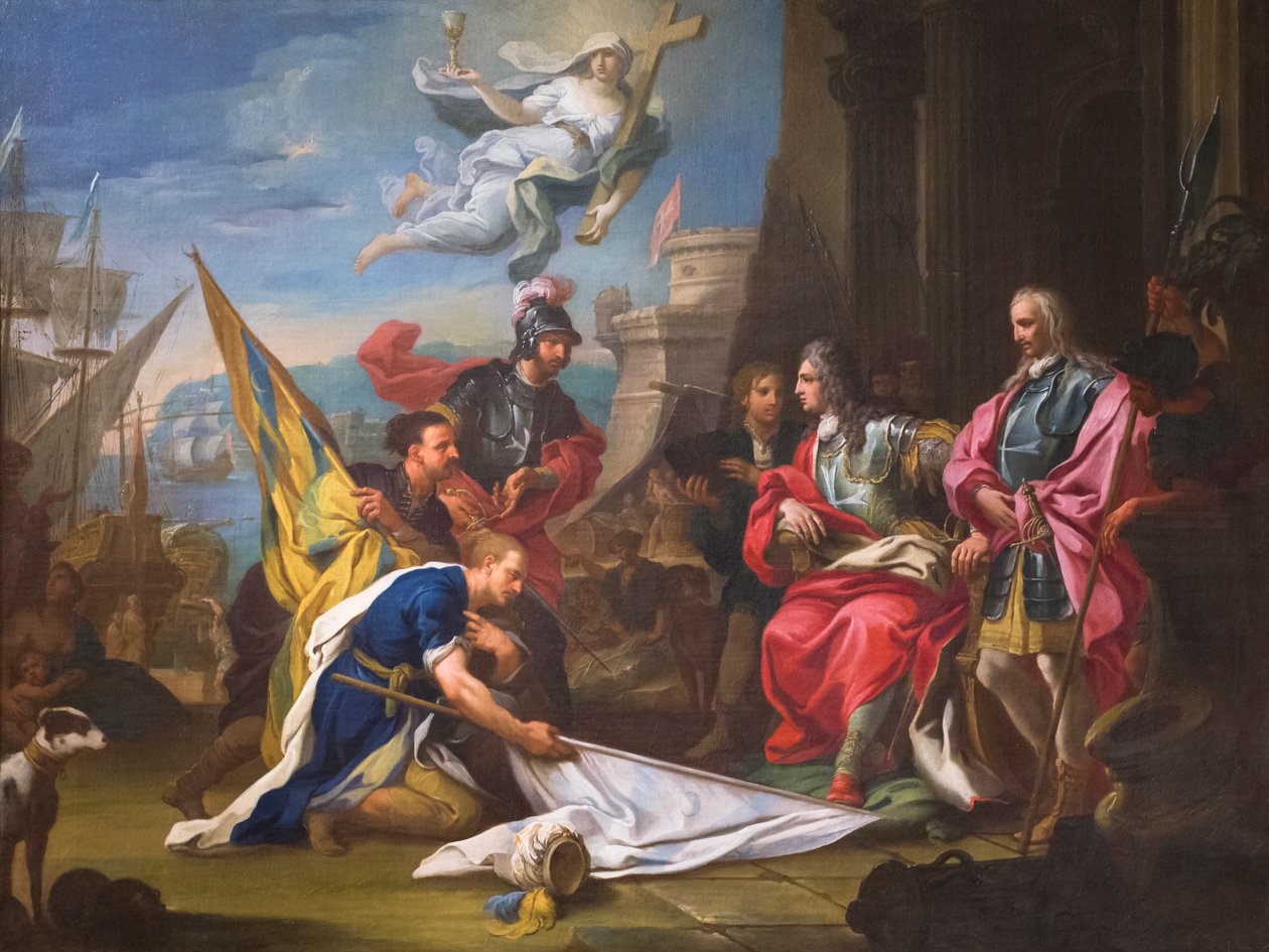 O grande mestre Marcantonio Zondadari recebe os estandartes turcos de Sebastiano Conca