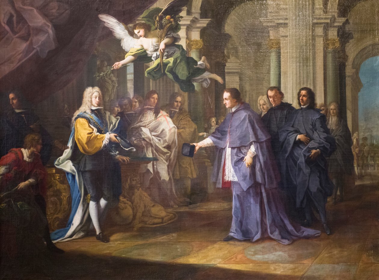 O encontro entre o cardeal Felipe Chigi Zondadari e Philip V, rei de Espanha de Sebastiano Conca