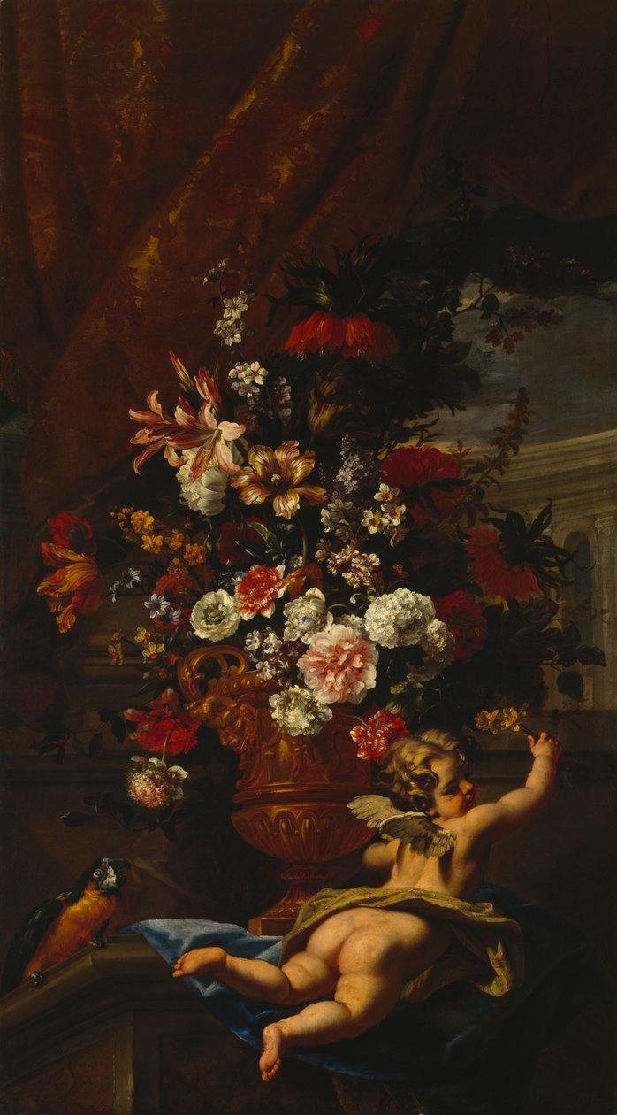 Cupido e Flores (óleo sobre tela) de Sebastiano & Monnoyer J B (1636 99) Ricci