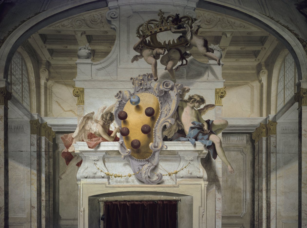 Escudo de armas Medici. Fresco por Sebastiano Ricci (1659-1734), cerca de 1707-1708. Florença, Palácio Pitti de Sebastiano Ricci