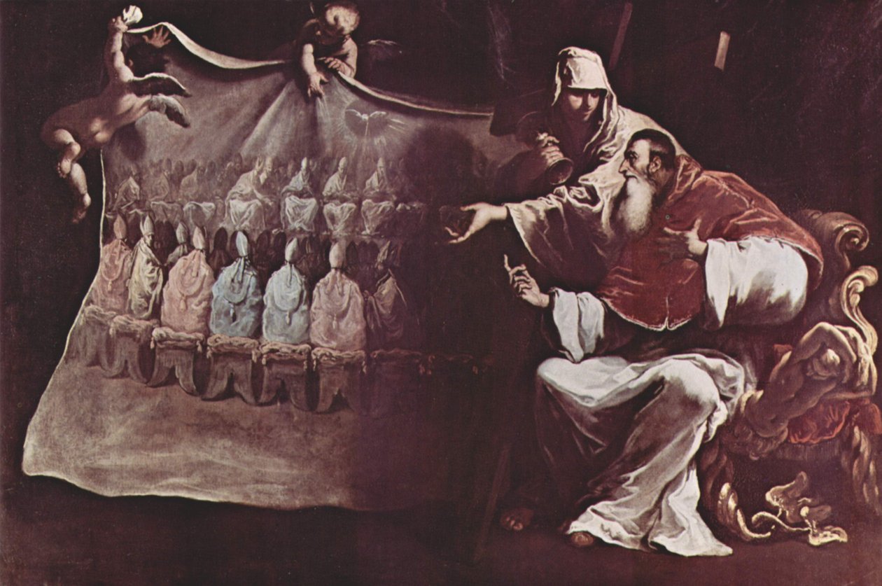 O Papa Paulo III inspirado pela fé no Concílio Ecuménico de Sebastiano Ricci