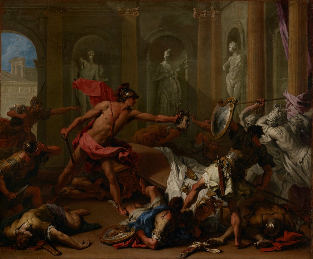 Perseu enfrenta Fineias com a cabeça da Medusa de Sebastiano Ricci