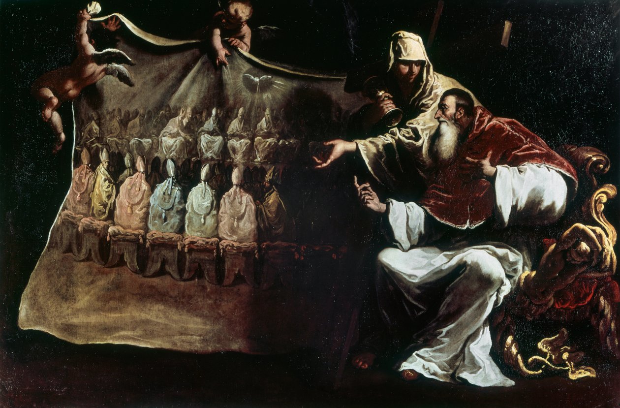 Papa Paulo III inspirado pela Fé para convocar o Concílio de Trento de Sebastiano Ricci