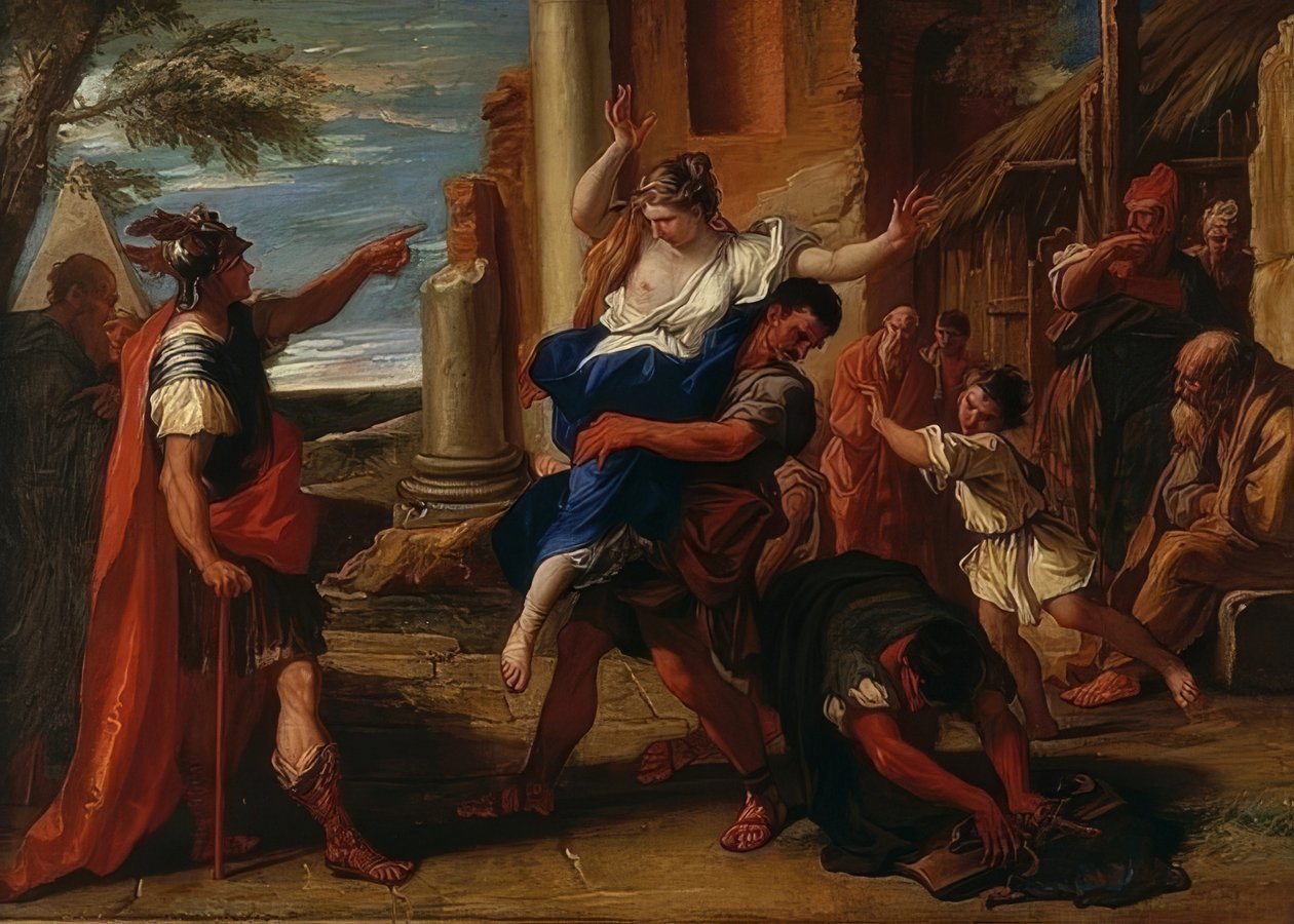 Assalto à Dina. Por volta de 1700 de Sebastiano Ricci