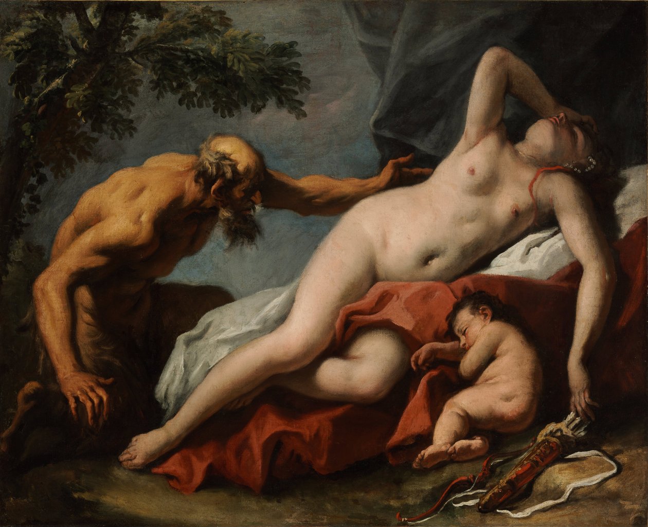 Vênus e Sátiro - Pintura de Sebastiano Ricci de Sebastiano Ricci