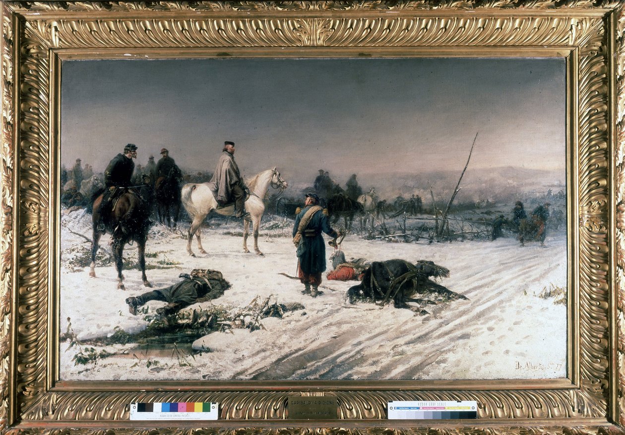 Garibaldi em Dijon, num campo de batalha, pintura de S. De Albertis. 1877. Museu do Risorgimento. Milão de Sebastiano de Albertis