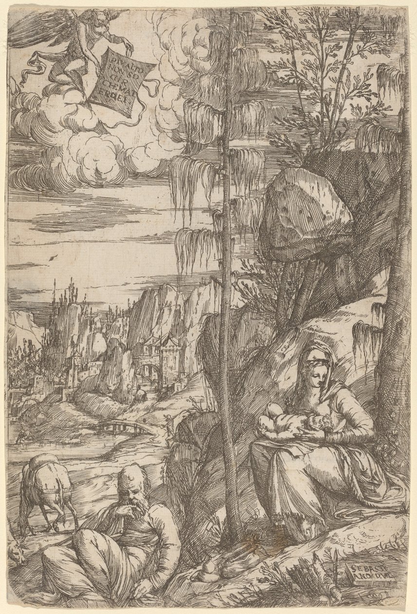 Paisagem com o descanso na fuga para o Egito de Sebastiano de Valentinis