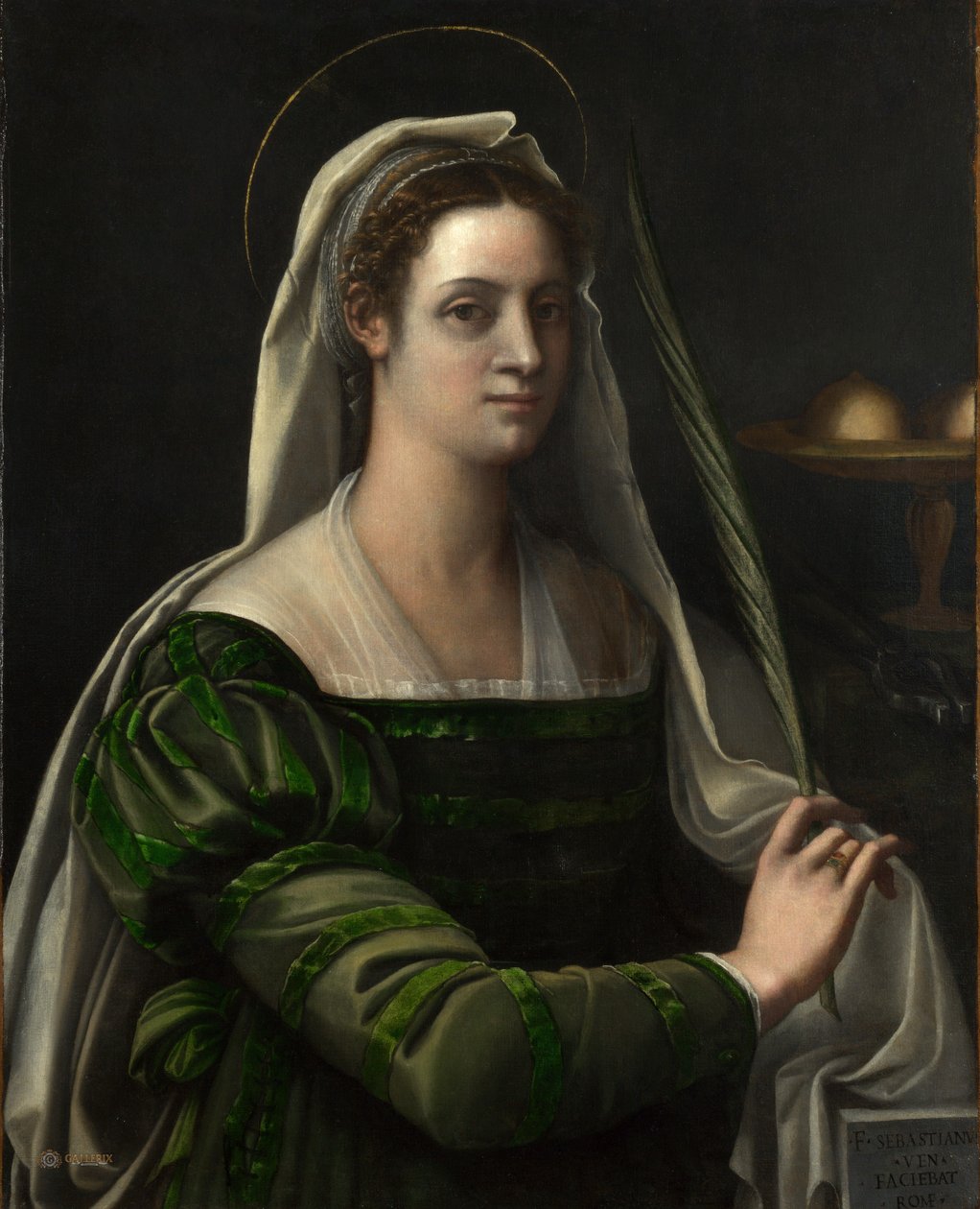 Retrato de uma senhora com os atributos de Santa Ágata, início da década de 1530 (óleo sobre tela) de Sebastiano del (c.1485 1547) Piombo