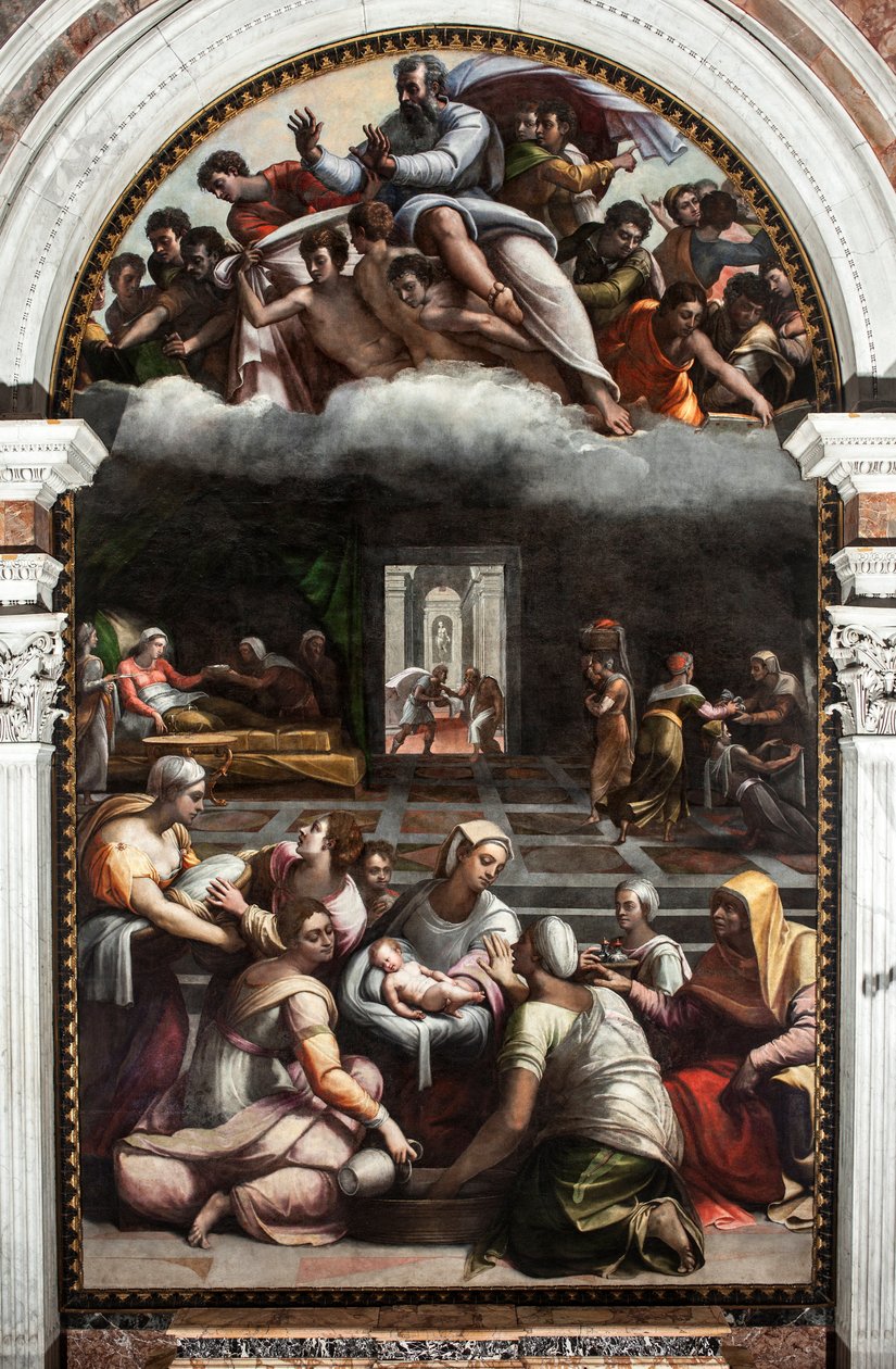 O nascimento da virgem (Pintura de Sebastiano del (c.1485 1547) Piombo