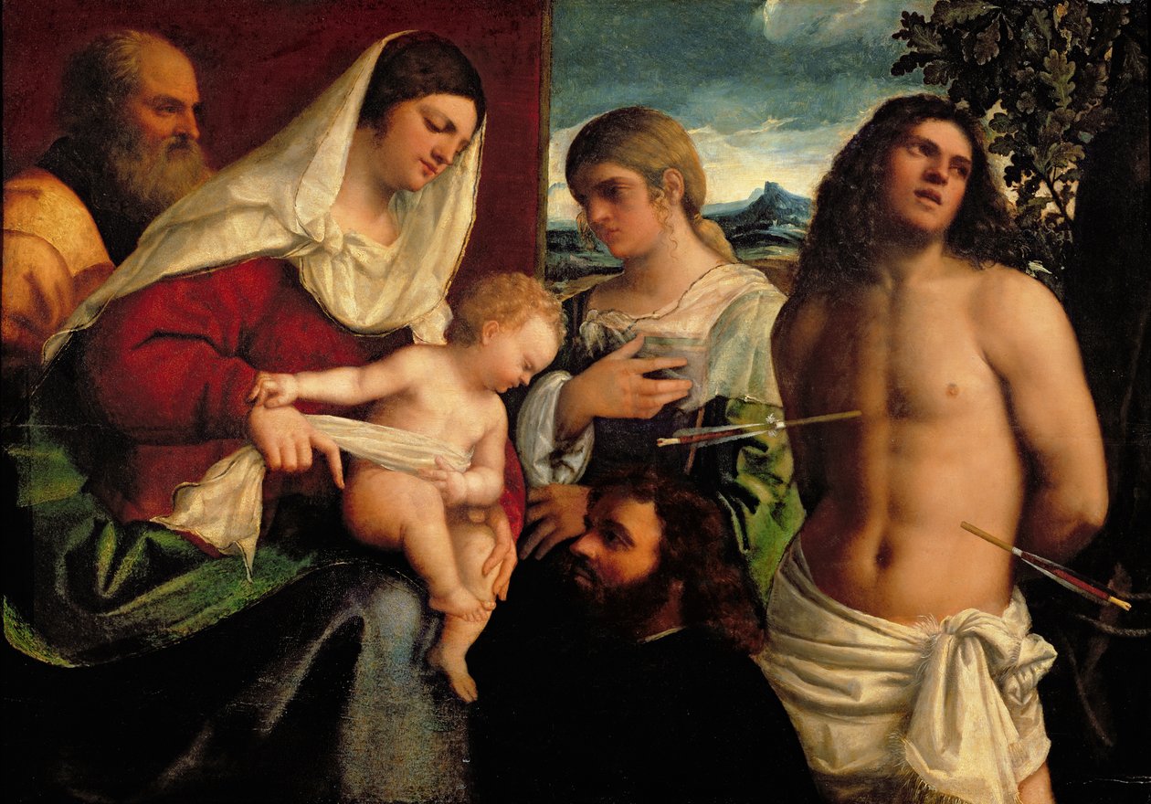 Sacra Conversatione com SS. Catarina, Sebastião e Sagrada Família de Sebastiano del Piombo