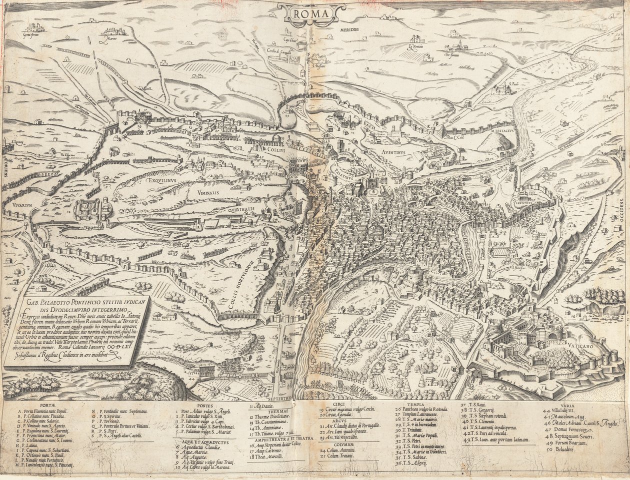 Mapa topográfico da Roma Moderna de Sebastiano di Re after Giovanni Antonio Dosio