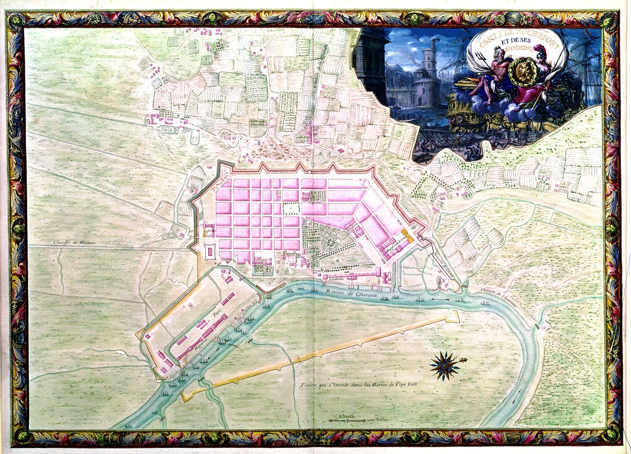 Ms. 988, Vol.3 fol.38 Plano de Rochefort e seus arredores, do &39;Atlas Louis XIV&39;, 1683-88 de Sebastien Le Prestre de Vauban