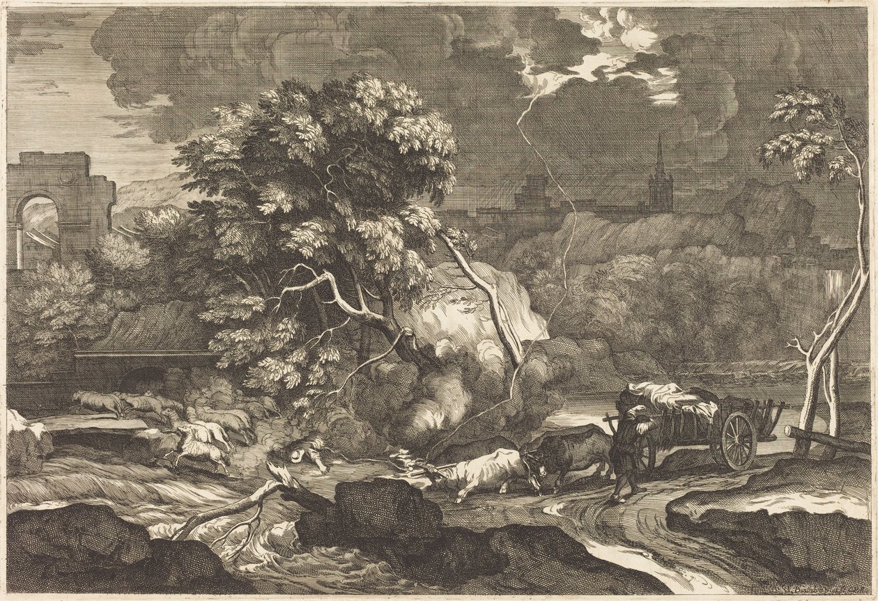 Paisagem com um carroceiro assustado de Sébastien Bourdon